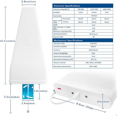 698-960/1710-2700MHz LPDA Antenna for 2G 3G 4G 5G 6G CDMA GSM DCS Outdoor Panel Design