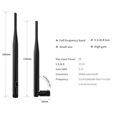 Indoor 915MHz Folding Antenna 3.5dBi Gain 2.4g Wifi Antenna with 50W Max Input Power